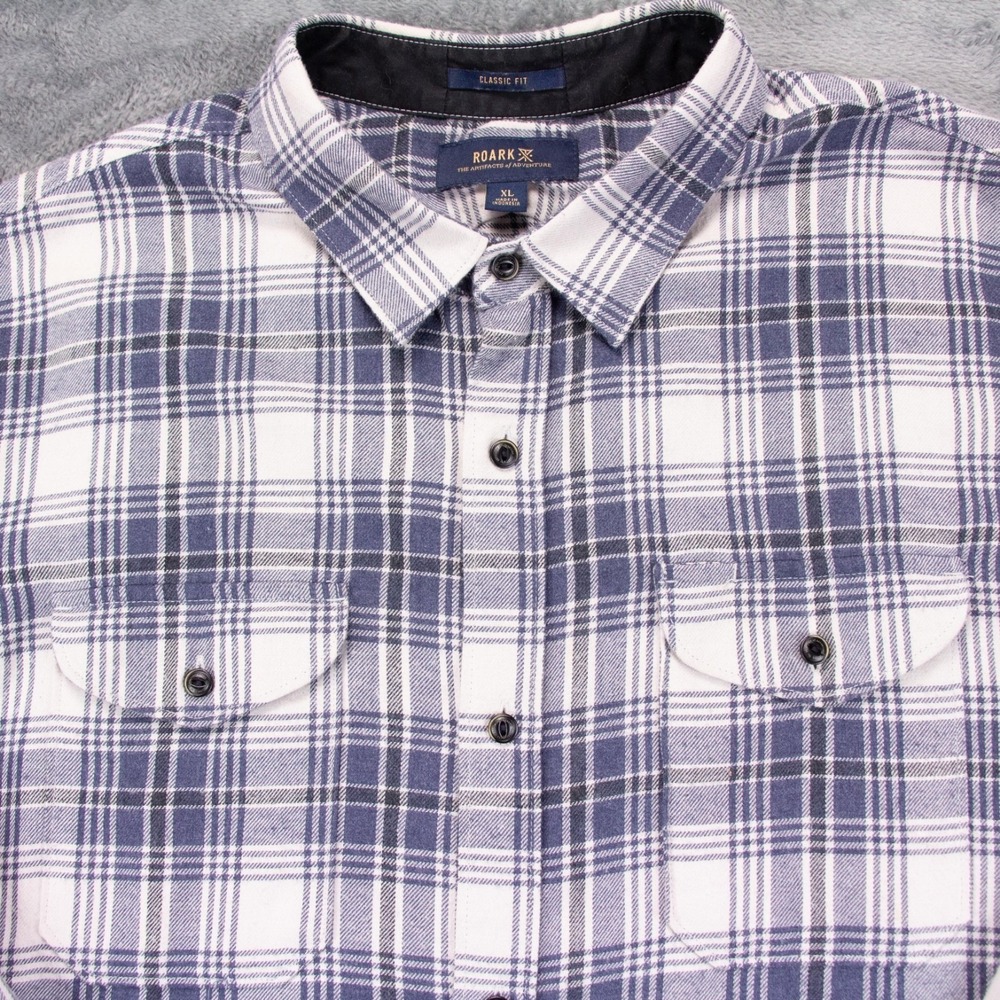 Roark Mens XL‎ Classic Fit Blue White Plaid Flannel Long Sleeve Shirt Cotton - Picture 4 of 15